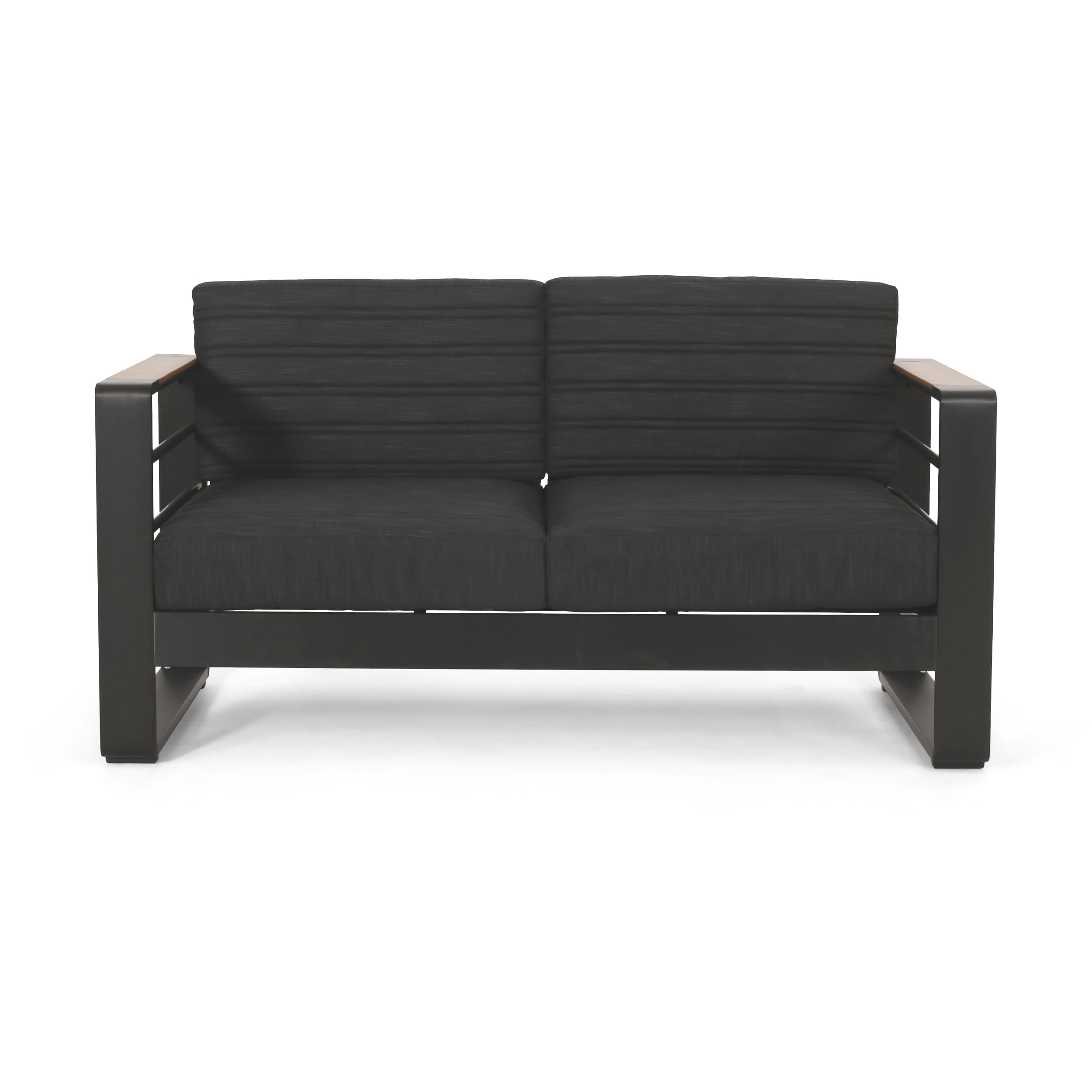 Outdoor Double Seat Sofa, Aluminum Frame Leisure Couch for Patio Garden, Black