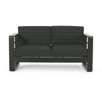 Noble House Negley Cushion Aluminum Outdoor Loveseat - Dark Gray/Black
