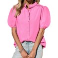 thumbnail image 5 of Womens Puff Sleeve Button Down Shirts Cotton Pleated Loose Fit Tops Summer Dressy Casual Blouses, 5 of 8