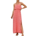 thumbnail image 5 of Women Bohemian Floral Ruffles Long Maxi Dress Strapless A-line Split Tube Tops, 5 of 7