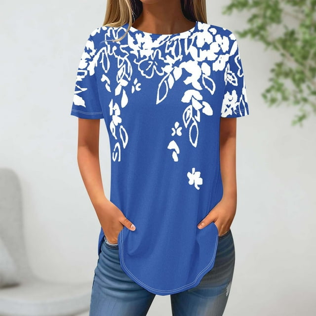 Blouses pour Femmes, Mode Féminine Blouse à Manches Courtes Col Rond Hauts Décontractés