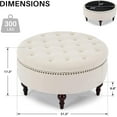 thumbnail image 2 of 31.5" Large Round Storage Ottoman, Upholstered Tufted Linen Ottoman Coffee Table, Large Footrest with Solid Wooden Legs and Nailheads, Side Table for Living Room Bedroom Office, Beige, 2 of 6