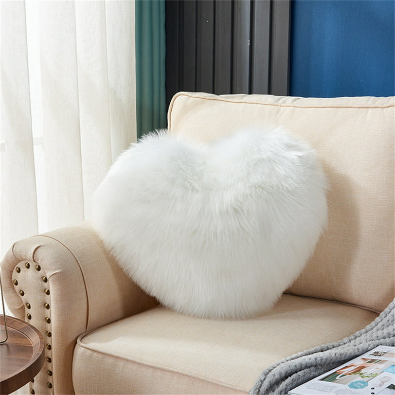 Heart Shape Fluffy Plush Throw Pillow Case Furry Cushion Cover Sofa Home  Decor