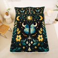thumbnail image 5 of jejeloiu Celestial Moth Bed Sheets For Girls,Boho Pattern Full Size Sheets,Black Teal Gold,4-Piece,1 Flat Sheet, 1 Fitted Sheet and 2 Pillowcases, 5 of 6
