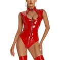 thumbnail image 2 of Women Tank Leather Bodysuit, Sexy Zipper Open Crotch, Plus Size Shiny Latex Leotard, 2 of 8