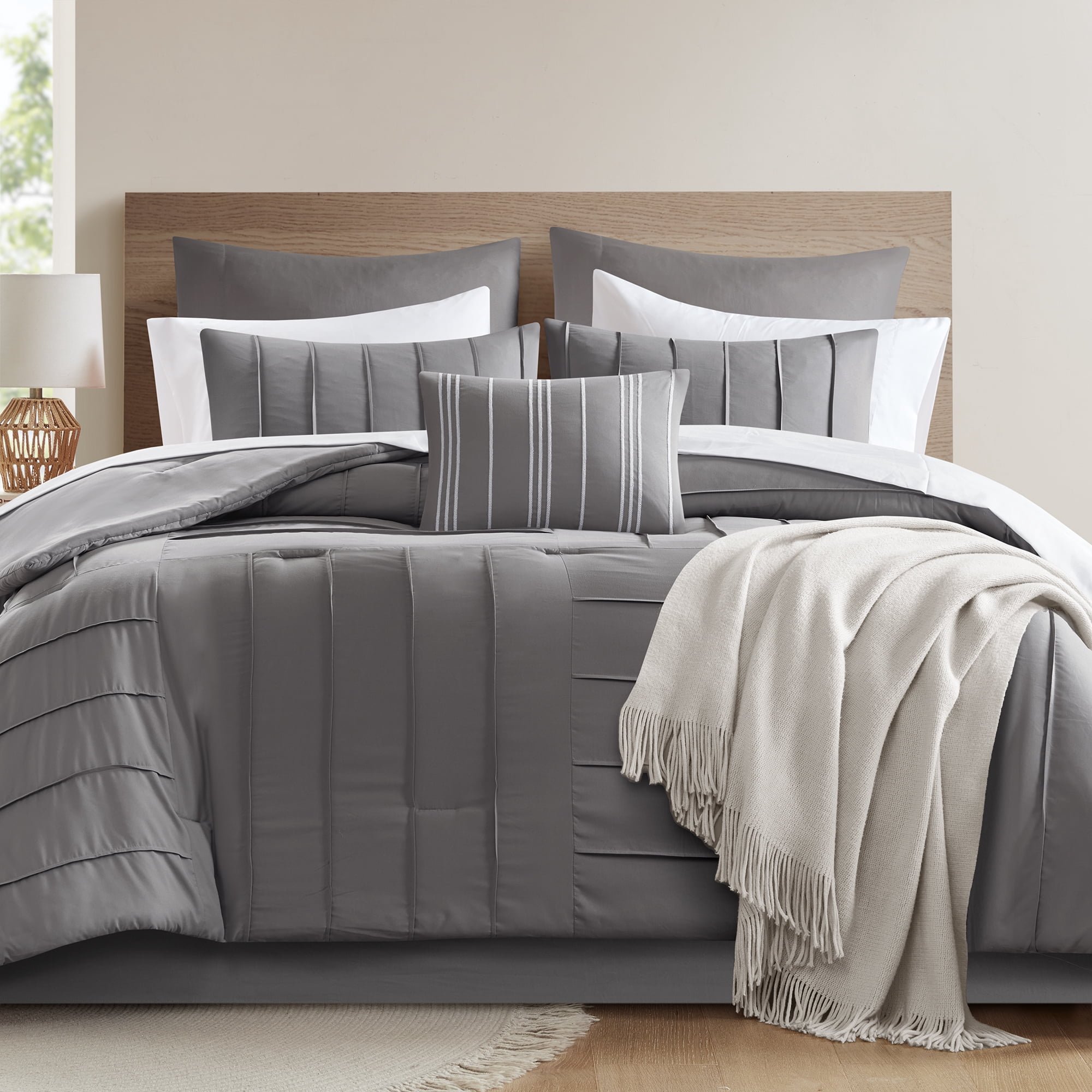 Mainstays All in One Reversible Comforter and Sheet set- 11 Piece, Full, Grey Texture