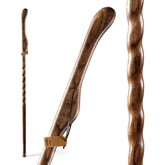 Brazos Handcrafted Wood Walking Stick, Twisted Oak, Hitchhiker Style Handle, for Men & Women, , Brown, 55"