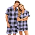 thumbnail image 2 of Dwelliawo Plaid Pajama Sets for Men with Pockets Lightweight 2 Piece Pajamas Mens Casual Short Sleeve Button-Down Shirts and Shorts Loungewear Outfits Black S, 2 of 5