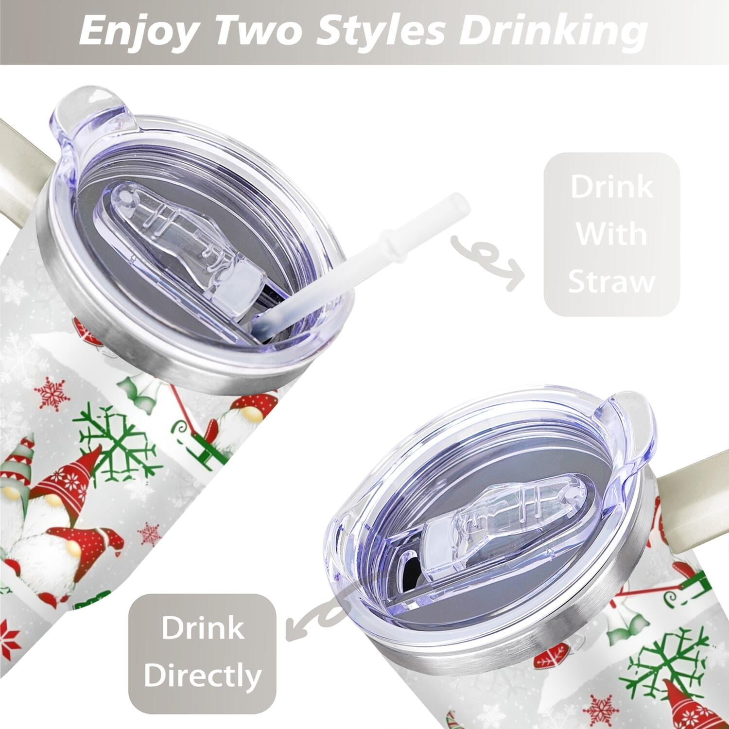 Christmas Gifts 40 oz Tumbler with Handle and Straw Lid,Cute Gifts for Women Winter Gnome Vacuum Insulated Leak Proof Tumbler,Holiday Accessories Stainless Steel Coffee Cup