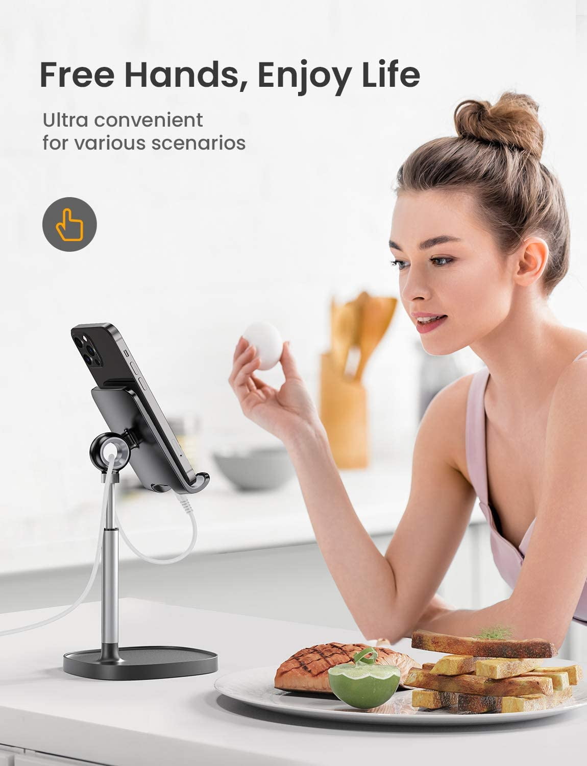 Cell Phone Stand, Angle Height Adjustable Phone Stand for Desk, Thick Case Friendly Phone Holder Stand for Desk, Compatible with All Mobile Phones,iPhone,Switch,iPad,Tablet(4-10in)