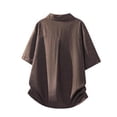 thumbnail image 4 of DPTALR Men's Solid Color Summer Plus Size Short Sleeve Button Shirt Top,Coffee,Big and Tall Men L, 4 of 5