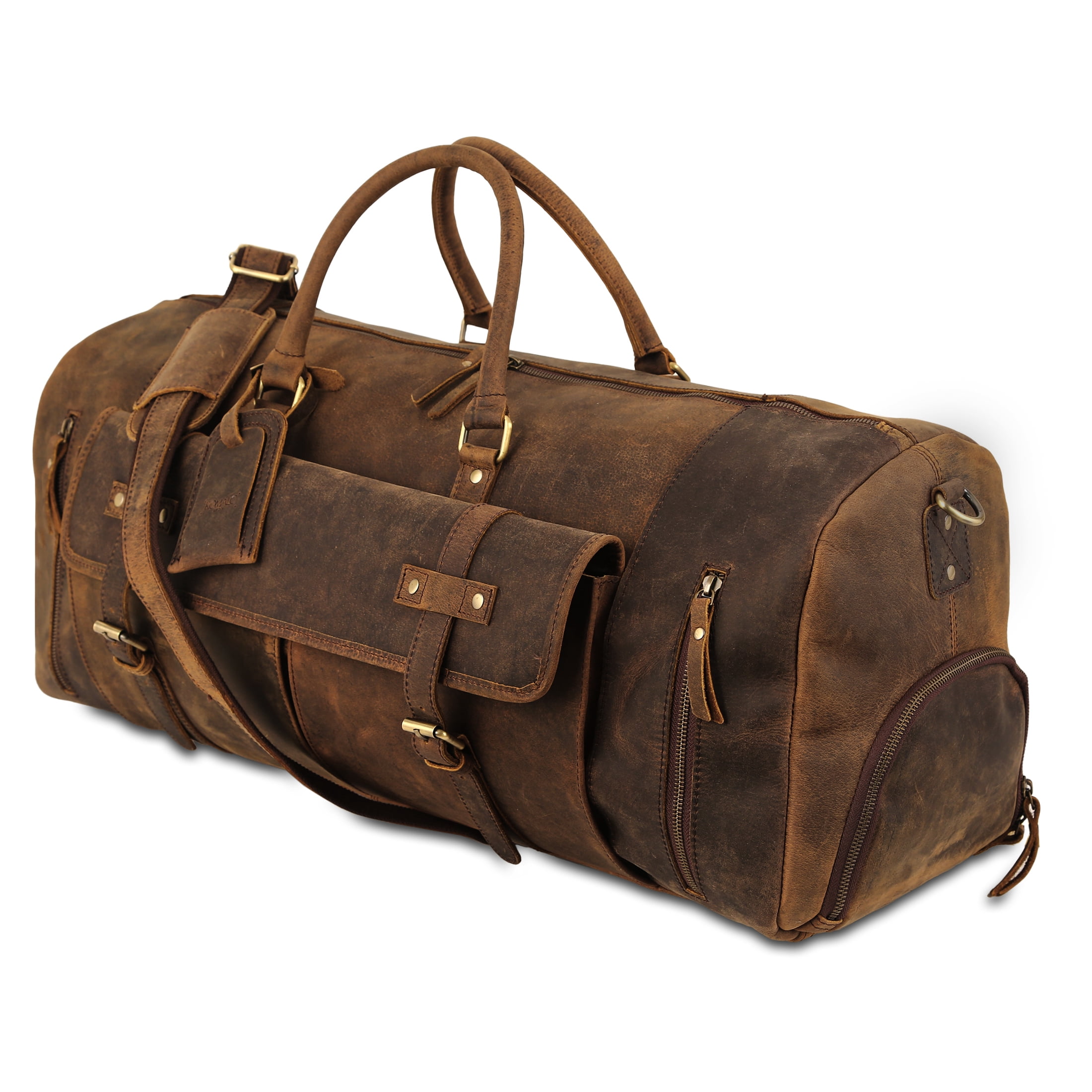 Full-Grain Leather Travel Duffel Bag for Men & Women – Overnight, Weekend, Sports & Gym Duffle Bag