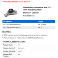 thumbnail image 2 of Water Pump - Compatible with 1991 - 1999 Mitsubishi 3000GT 1992 1993 1994 1995 1996 1997 1998, 2 of 2