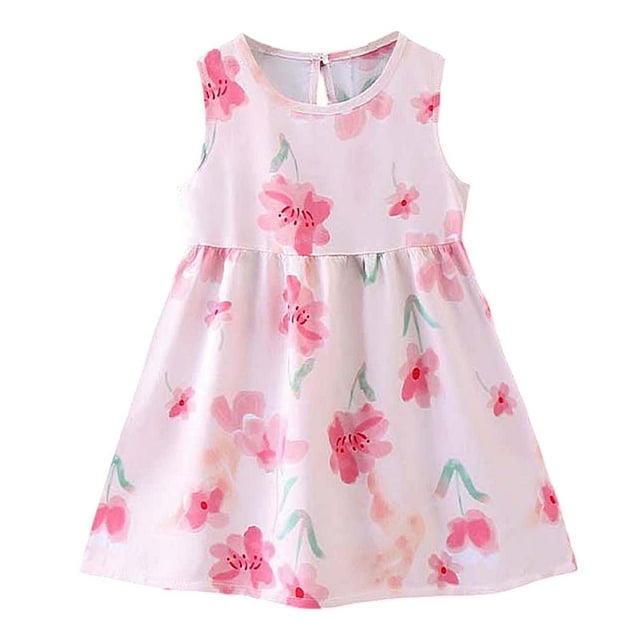 LUOGENLI Robe Robes pour Filles Robe d'Été à Fleurs Robe Sans Manches Robe Décontractée pour Enfants 1 7 Ans Jupe Maxi avec Shorts et Fente 3-4 Ans