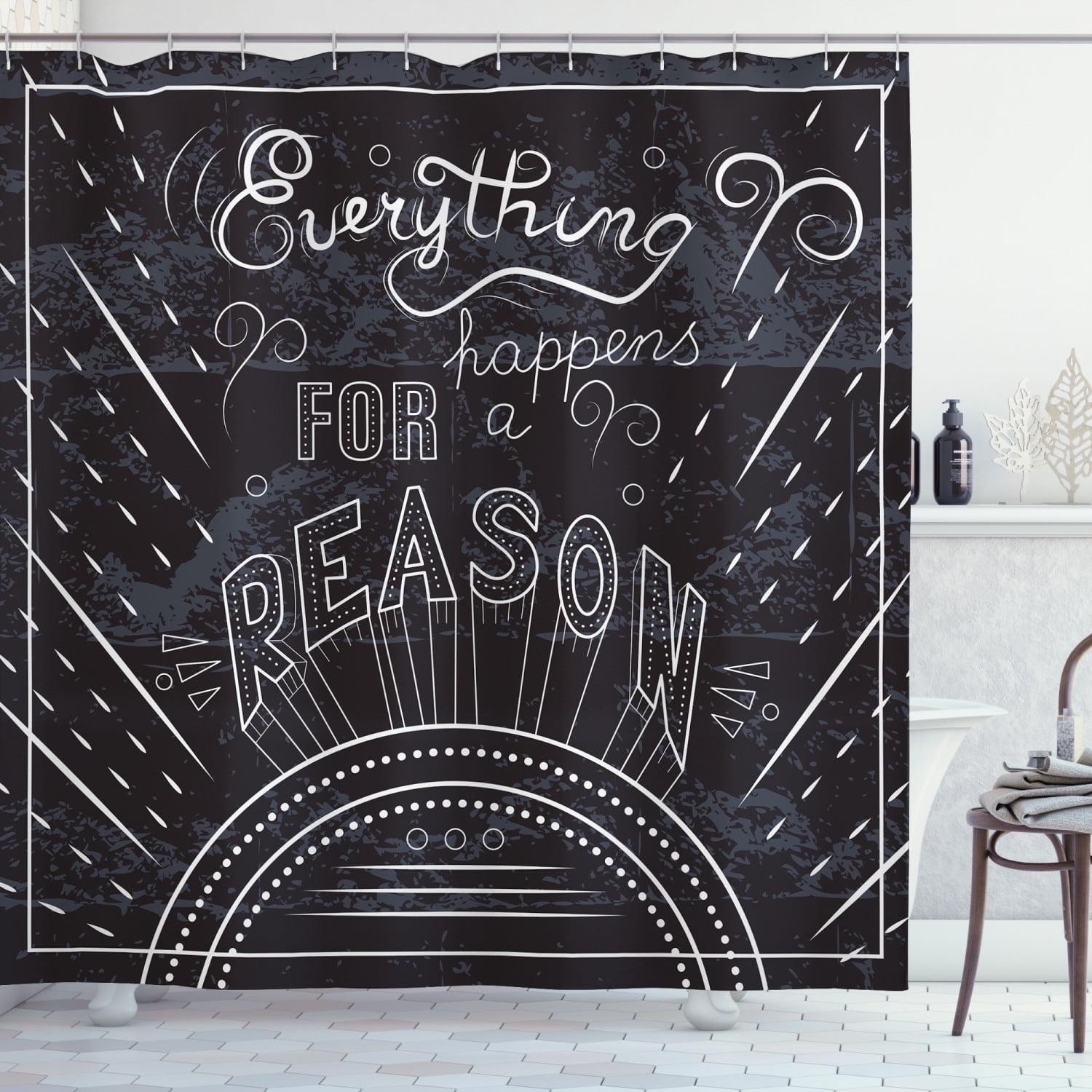 Saying Shower Curtain, Phrase Implying Wisdom on a Dark Background