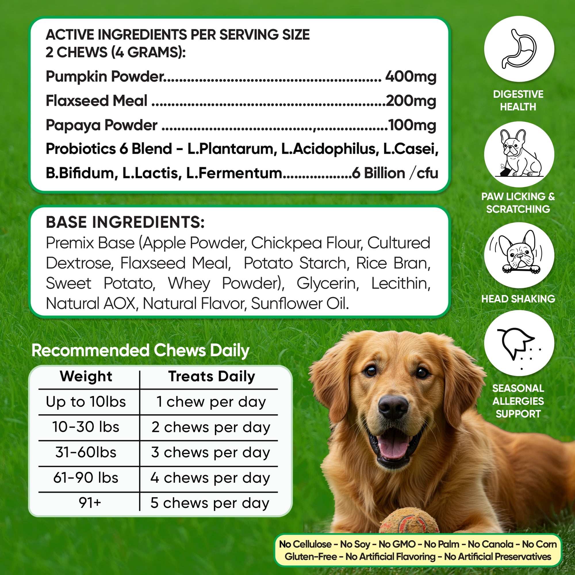 Pawious Probiotics for Dogs - 120 ct. - Diarrhea, Itchy Skin and Allergies Support - Delicious Probiotic Chews for Dogs