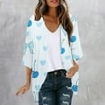 thumbnail image 2 of FAVIPT Women Kimono Cardigans for Summer Elegant Floral Printed Shirts 3/4 Sleeve Cover Up Flowy Tops Lightweight Beach Sun Chiffon Blouses Light Blue,M, 2 of 4