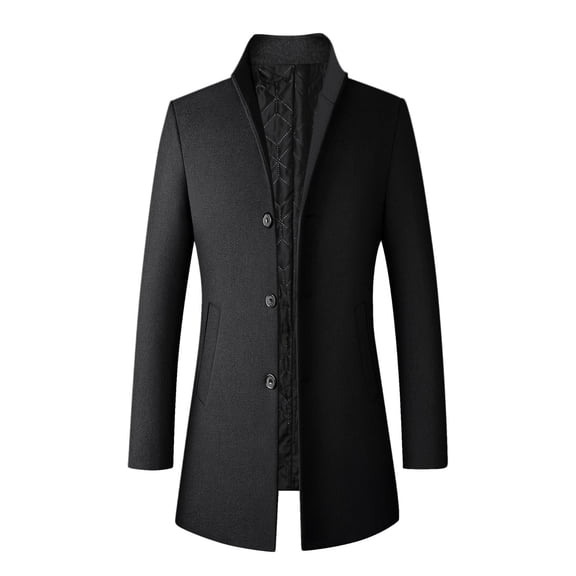 Fgnfyis Mens Jacket Winter Autumn Winter Casual Fashion Wool Blend Mid Length Coat Trench Coat Classic Mens Winter Coat Black M