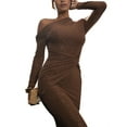 thumbnail image 3 of Women'S Dress Fall Winter French Long Sleeve Slim Fit Maxi Dress Formal for Women Brown L, 3 of 7