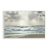 Stupell Industries Cloudy Sunlight Beach Landscape Photography White Framed Art Print Wall Art, 18 x 12