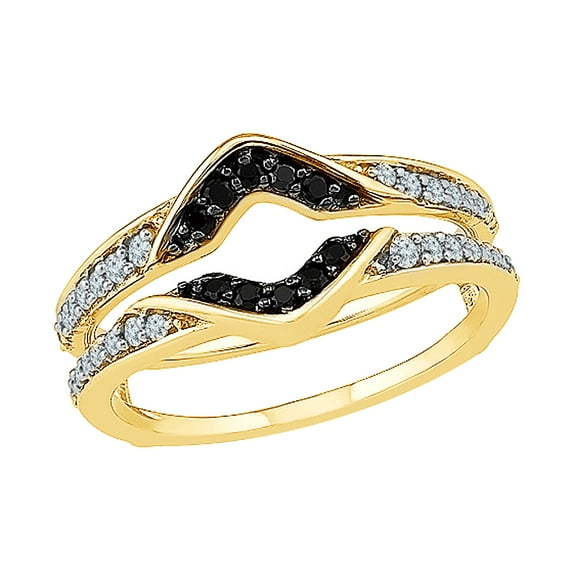 AFFY Round Cut White & Black Natural Diamond Contour Solitaire Enhancer Ring in 10k Yellow Gold (0.33 Cttw)