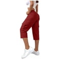 thumbnail image 3 of NordicNest Elastic Waist Cargo Capris for Women, High Waist Capri Pants for Women with Pockets, Casual Summer Capris Red L, 3 of 5