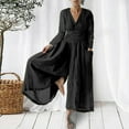 thumbnail image 2 of HAPIMO Women's Wide Leg Cotton Linen Jumpsuit Relaxed Solid Button Short Sleeve Lapel Trousers Fashion Fit Casual Daily Black S, 2 of 6