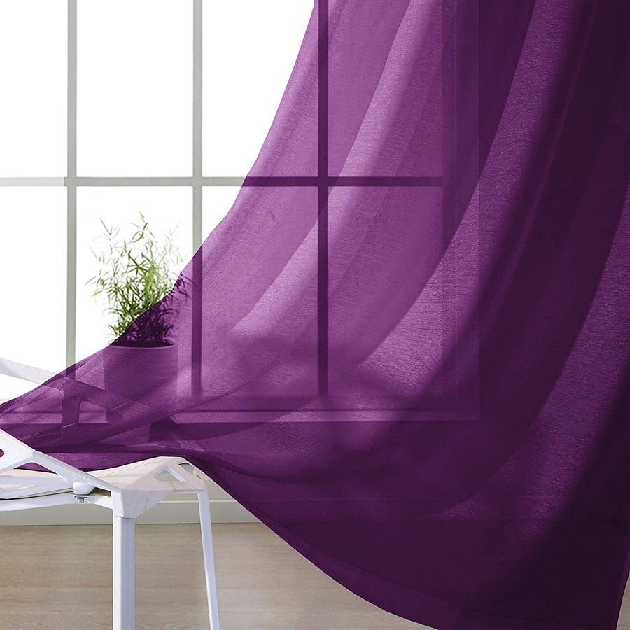 Dainty Home Malibu Textured Semi-Sheer Grommet Top Curtain Panel Pair, 108" x 84" In Purple