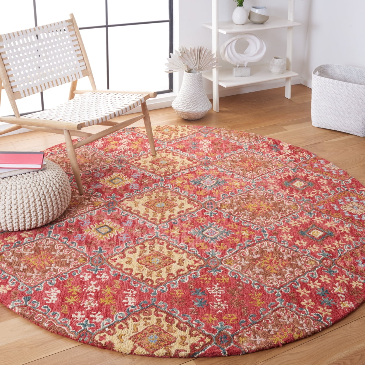 SAFAVIEH Aspen Dreda Tribal Area Rug, Red/Gold, 7' x 7' Square