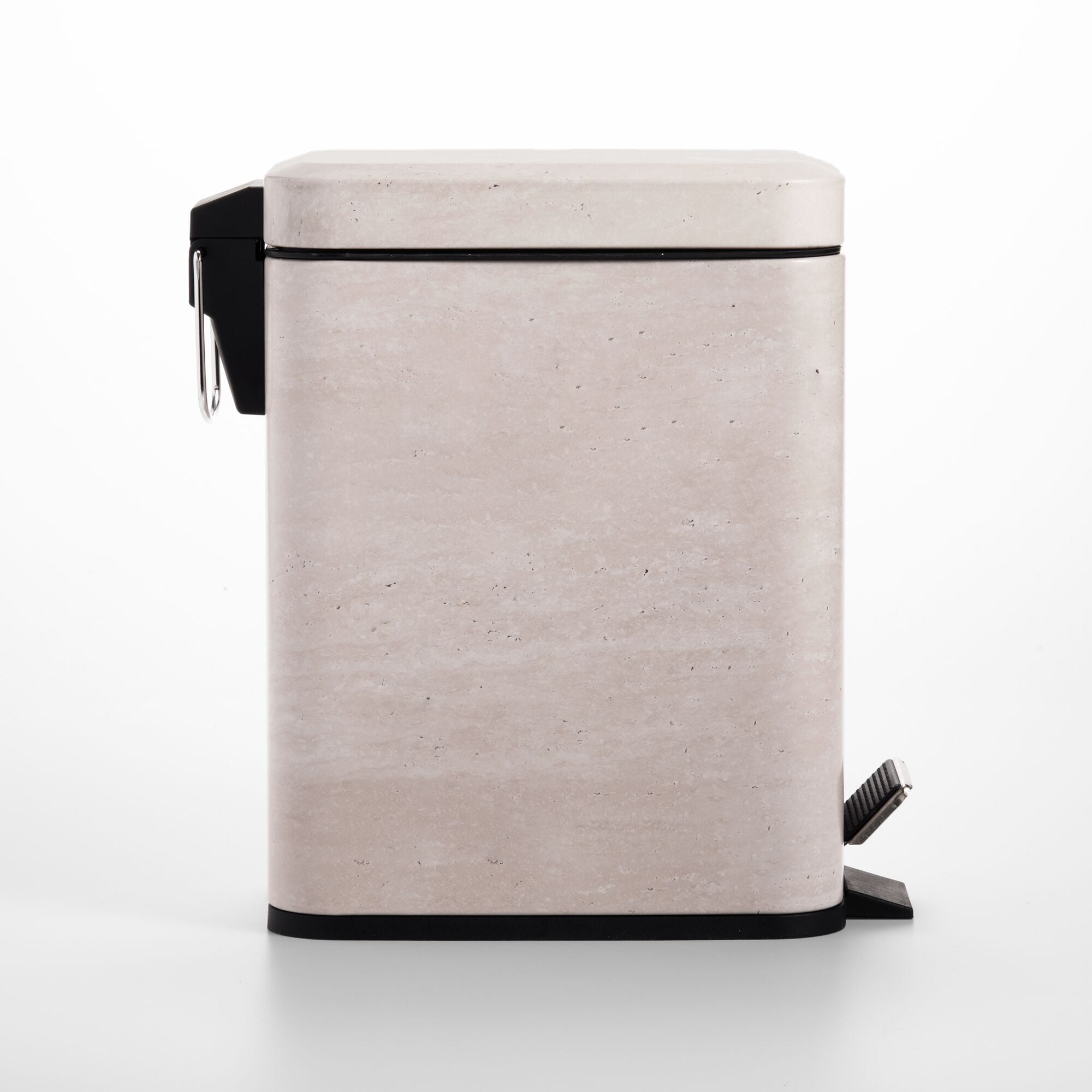 mDesign Small 1.3 Gal. Rectangle Metal Step Can with Liner, Stone Print - Beige