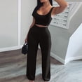 thumbnail image 6 of Tosmy Pajamas For Women 2 Piece Sets Female Summer Sleeveless Tops Wide Leg Crop Pants Ladies Solid Color Vacation Travel Outfits Comfy Loungewear, 6 of 6
