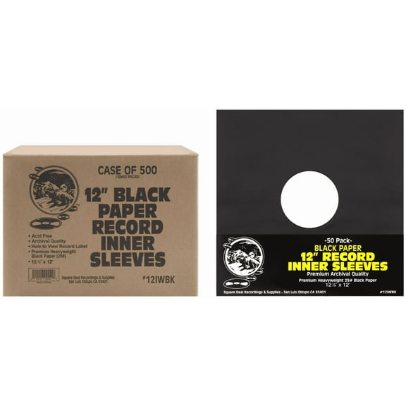 (500) Black Paper Super Heavyweight 12" Record Inner Sleeves with Center Hole - 12IWBK