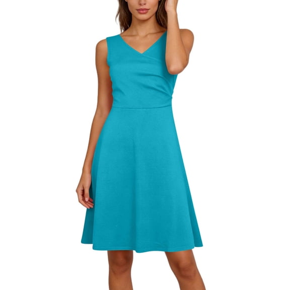 AUNVITO Women's V-Neck Cross Front Sleeveless Dress with Slim Fit A-Line Silhouette Casual and Chic
