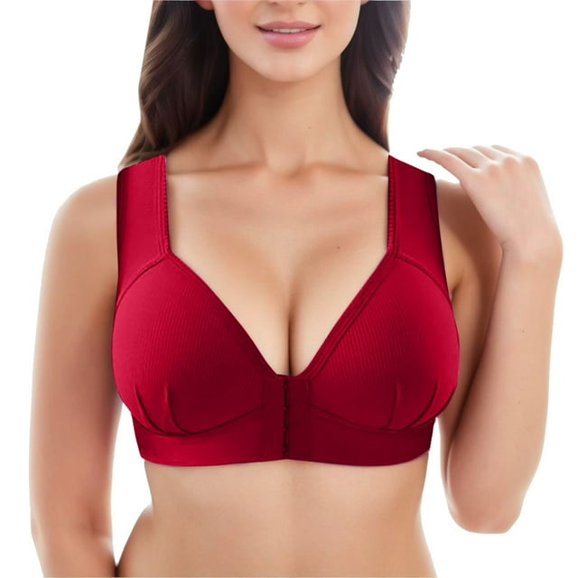 B91xZ Soutien-Gorge Triangle à Bretelles Ajustables Double Soutien Sans Armatures, Rouge TTG