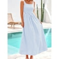 thumbnail image 2 of Women'S 2025 Summer Spaghetti Strap Plaid Square Neck A Line Casual Beach Vacation Long Maxi Dresses Light Blue L, 2 of 7