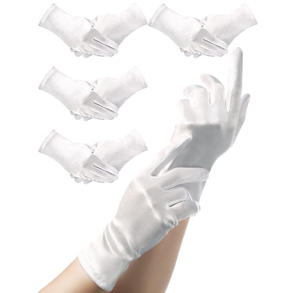 4 Pairs Women Short Satin Gloves White Wedding Party Wrist Length Gown Opera Gloves