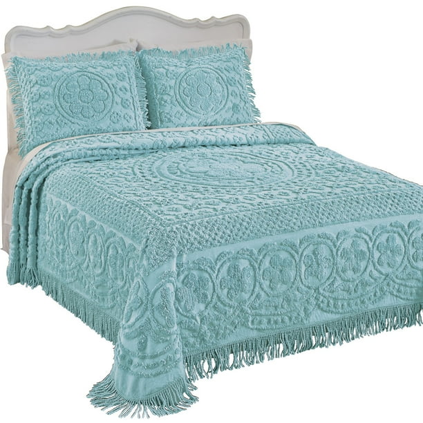 Collections Etc Calista Chenille Lightweight Bedspread with Fringe