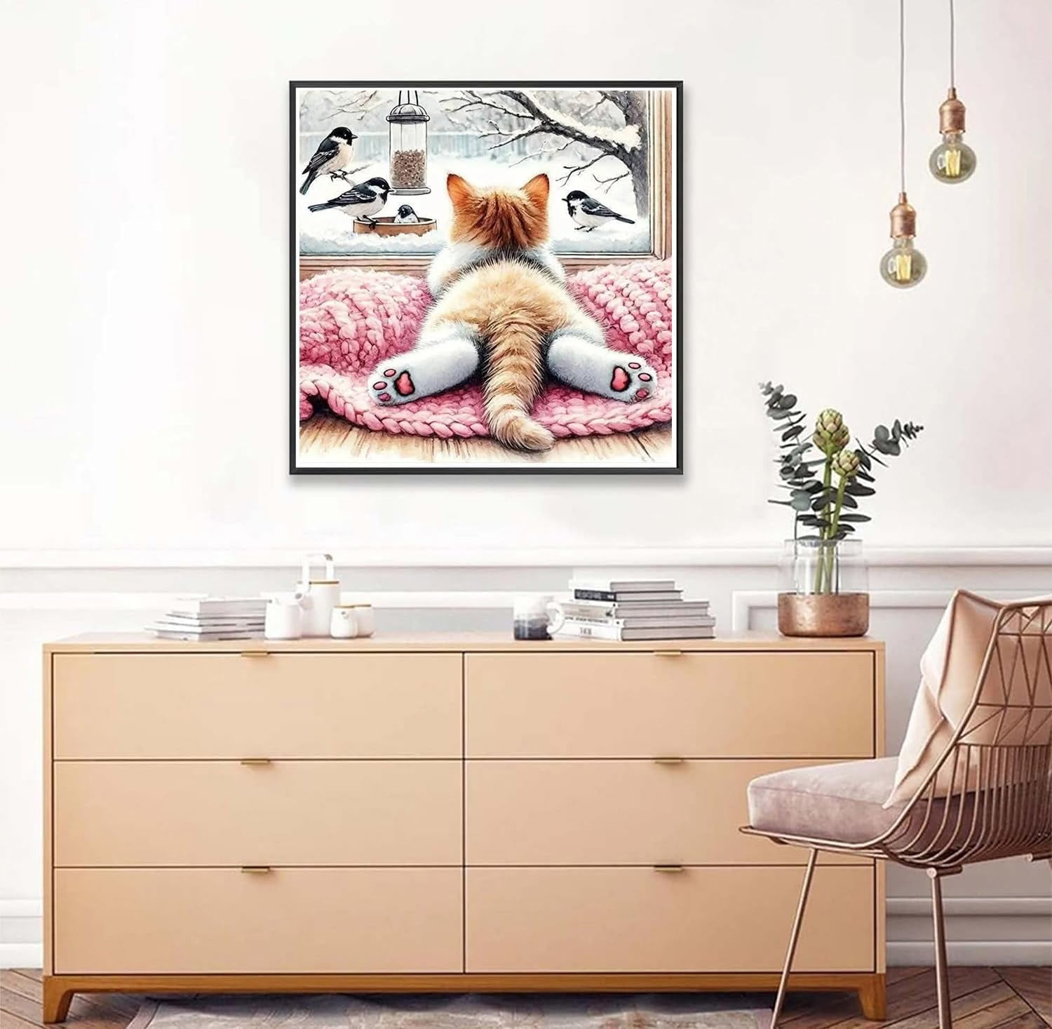 Adult Cat Diamond Art Kit - Adult Beginner Diamond Painting Kit, DIY 5D Full Diamond Gem Art for Home Wall Decoration 16x16 Inch Unframed
