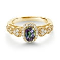 thumbnail image 2 of Gem Stone King 18K Yellow Gold Plated Silver Green Mystic Topaz and White Moissanite Engagement Ring for Women | 1.18 Cttw | Oval 7X5MM | Gemstone November Birthstone | Size 7, 2 of 3