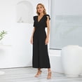 thumbnail image 2 of Defitshape Women's Wide Leg Jumpsuits Casual Office Chiffon V Neck Jumper High Waist Ruffle Sleeveless Summer Pleated Dressy Long Rompers Black X-Large, 2 of 4