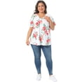 thumbnail image 3 of DARING DIVA Women's Plus Floral V Neck Blouse Tee Loose Tunics 1X White, 3 of 6