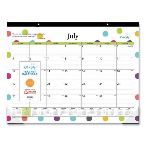 New Blue Sky Teacher Dots Academic Year Desk Pad, 22 x 17, Assorted