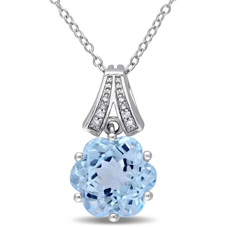 Tangelo 7-1/2 Carat T.G.W. Sky Blue Topaz and Diamond-Accent Sterling Silver Fashion Pendant, 18