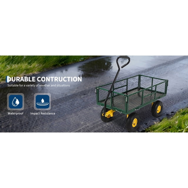 Steel Garden Wagon Cart – 900 lb Heavy Duty 2-in-1 Utility – Removable Mesh Sides, 10" All-Terrain Tires – 180° Rotating Handle – Gardening, Lawn & Outdoor– Black Wheels, Yellow Frame, Black Handle