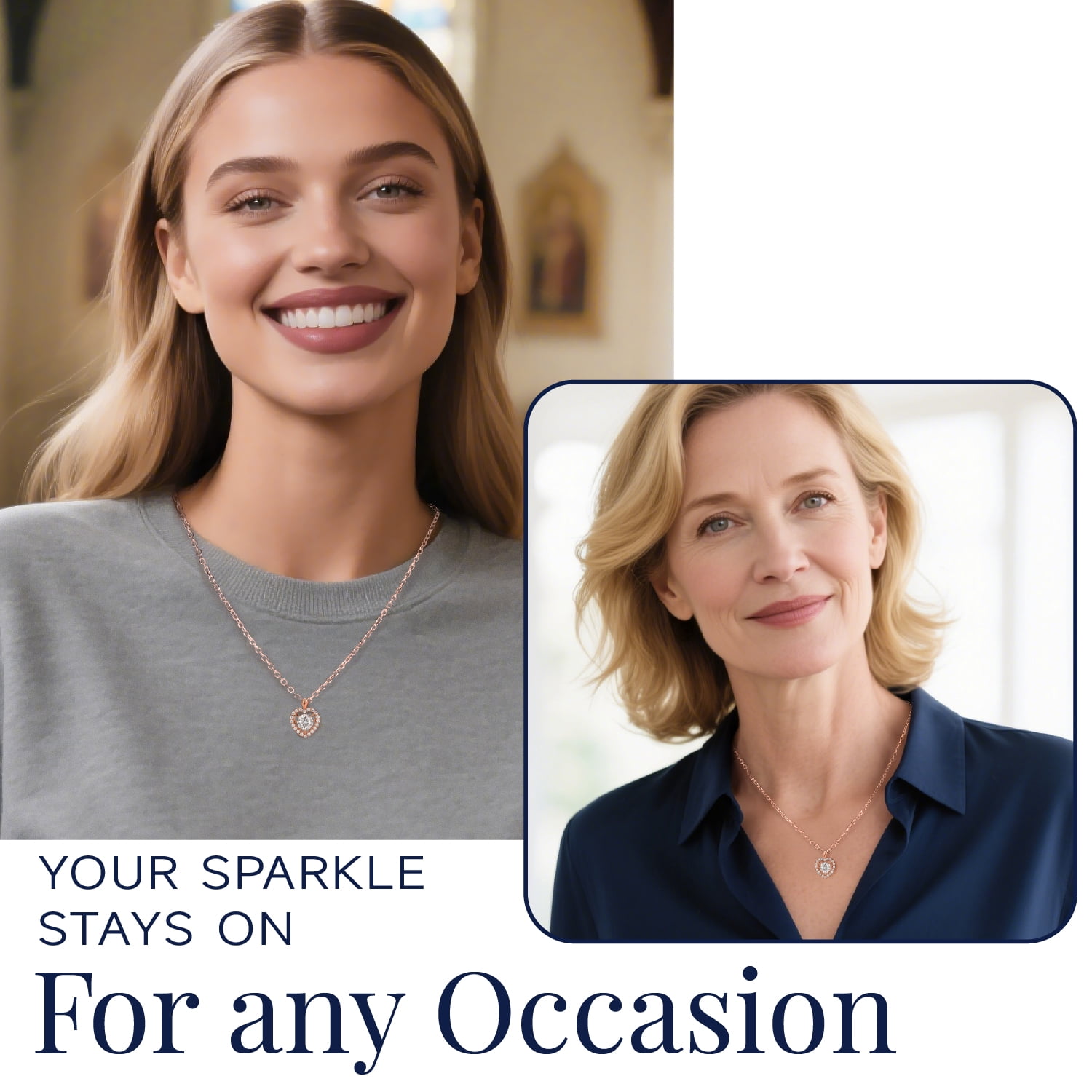 MomentWish Round Cut Simulated Diamond Pendant Necklace Rose Gold Plated Moissanite Dance Necklace for Women