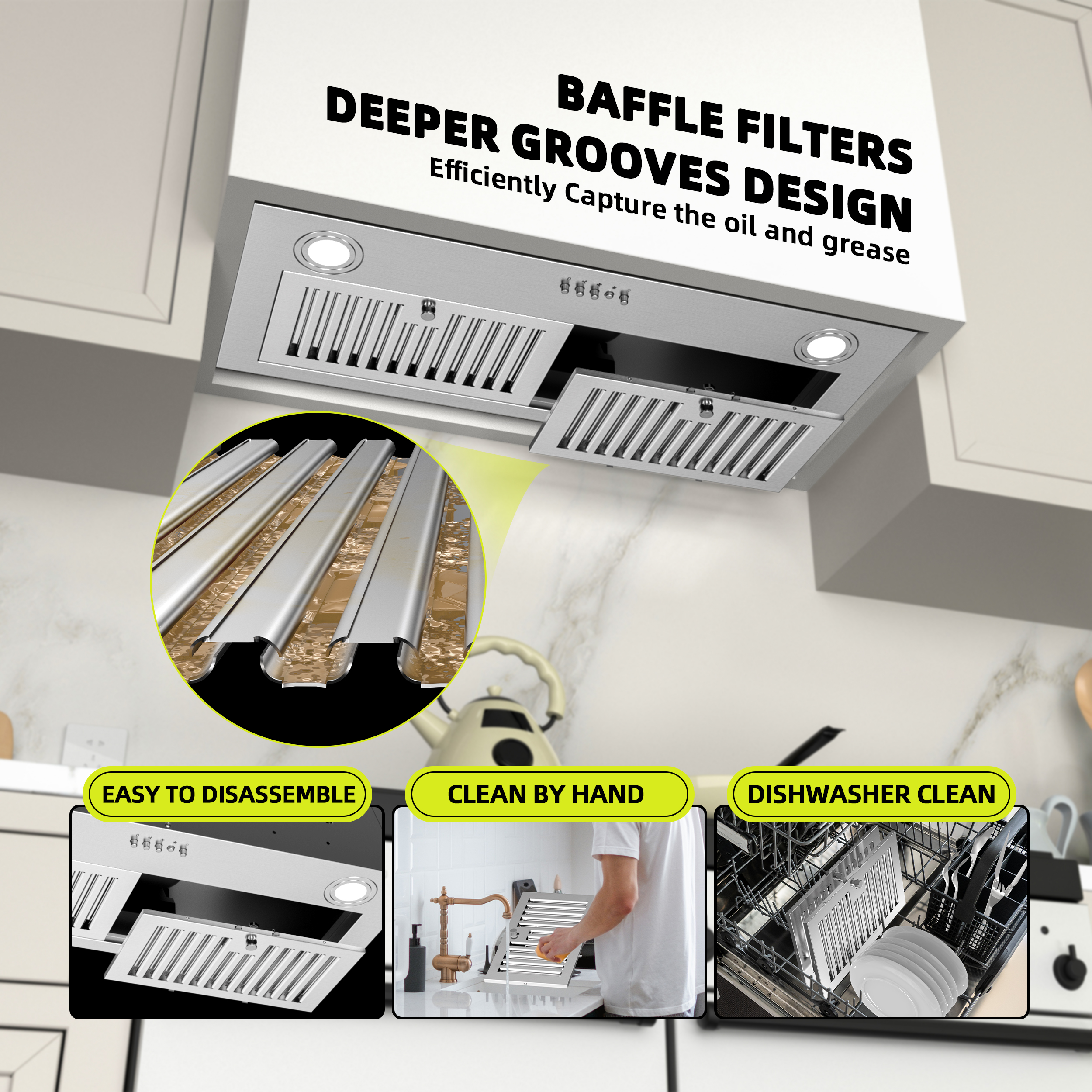 FIREGAS Range Hood 30 inch, Built-in Kitchen Hood with 3 Speed Exhaust Fan, Ducted/Ductless Range Hood, Stainless Steel Range Hoods with Light