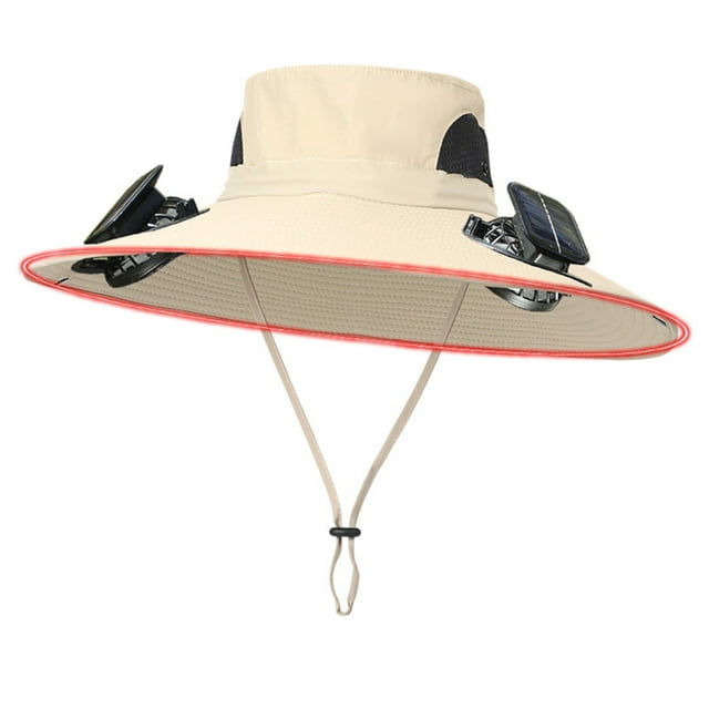 Solar Powered Fan Hat Nylon UPF 50+ 2 Solar Fans USB Rechargeable Lightweight Breathable Adjustable Chin Strap for Men Outdoor Fishing
