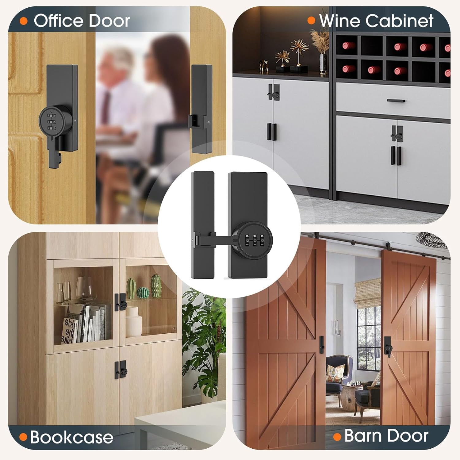 ABCISI Password 180 Degree Barn Door Latch, Keyless Adhesive Flip Latch, Sliding Door Latch with 3-Digit Combination, Cabinet Lock with Glue and Screws for Gate,Shed, Bedroom, Closet (1, Black)
