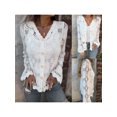 thumbnail image 2 of LMLYSoH Women's Knit Lace Cardigan Fashionable Solid Color Long Sleeve V Neck Button Down Ruffle Sweater, 2 of 9