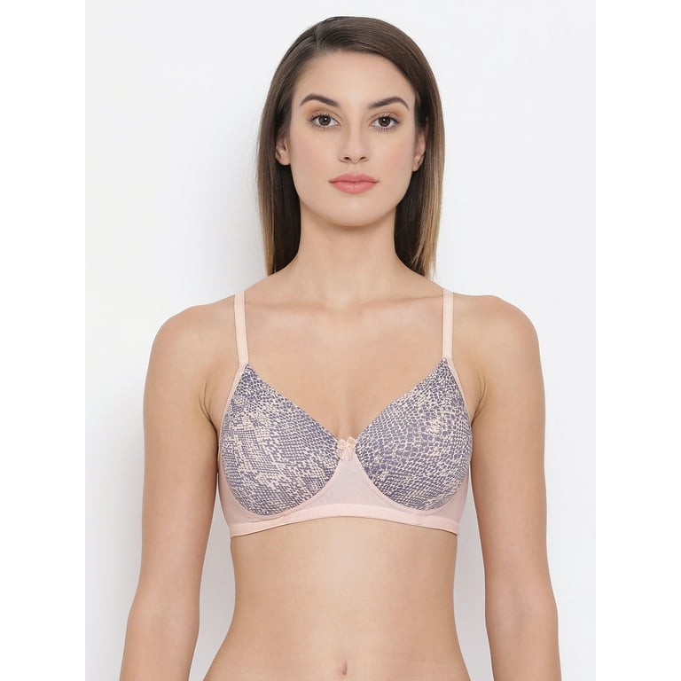 Clovia Padded Non-Wired Full Coverage Printed T-Shirt Bra In Grey